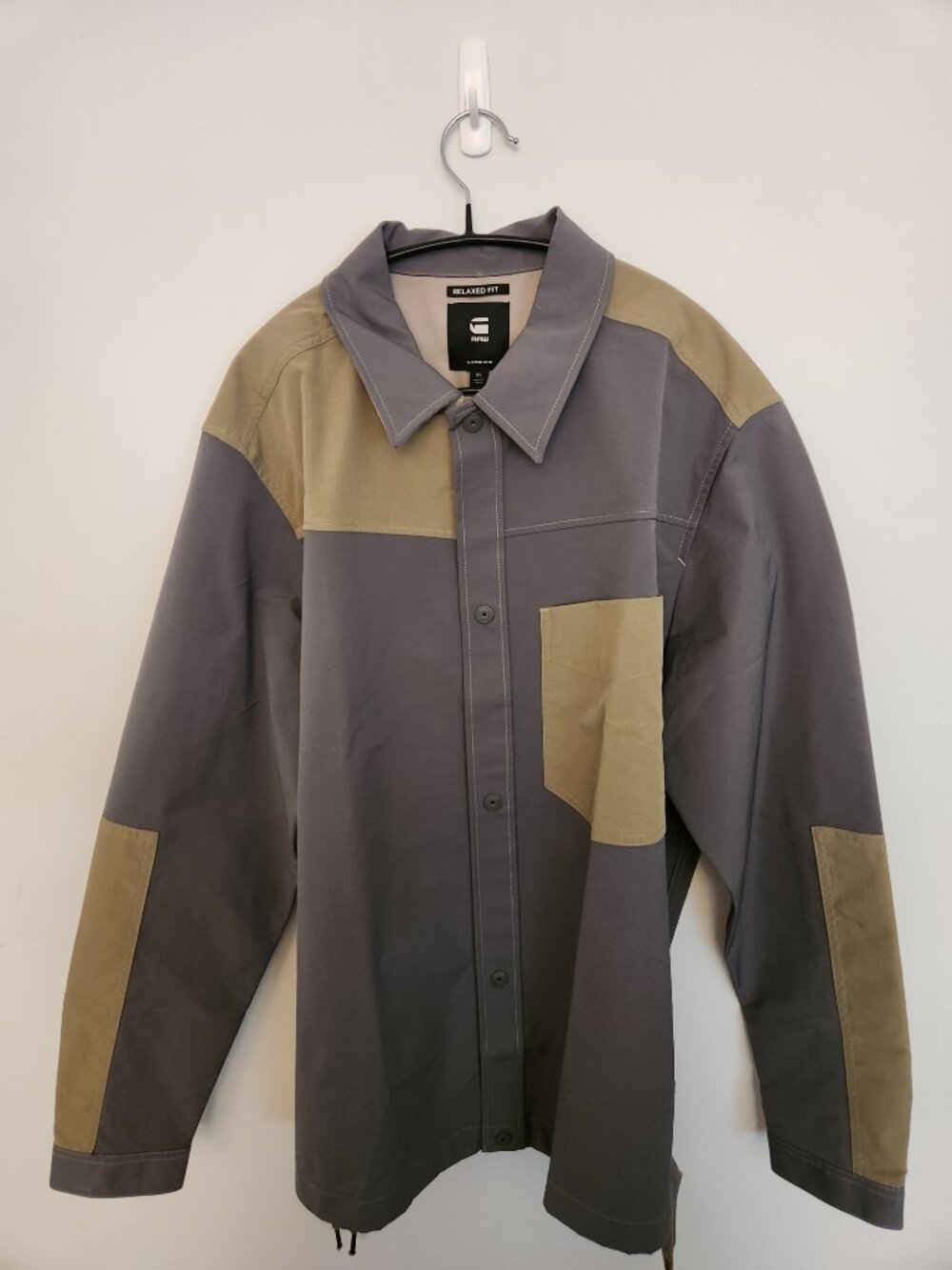 G-Star RAW Relaxed Fit Utility Overshirt Jacket XL Colorblock Grey Khaki